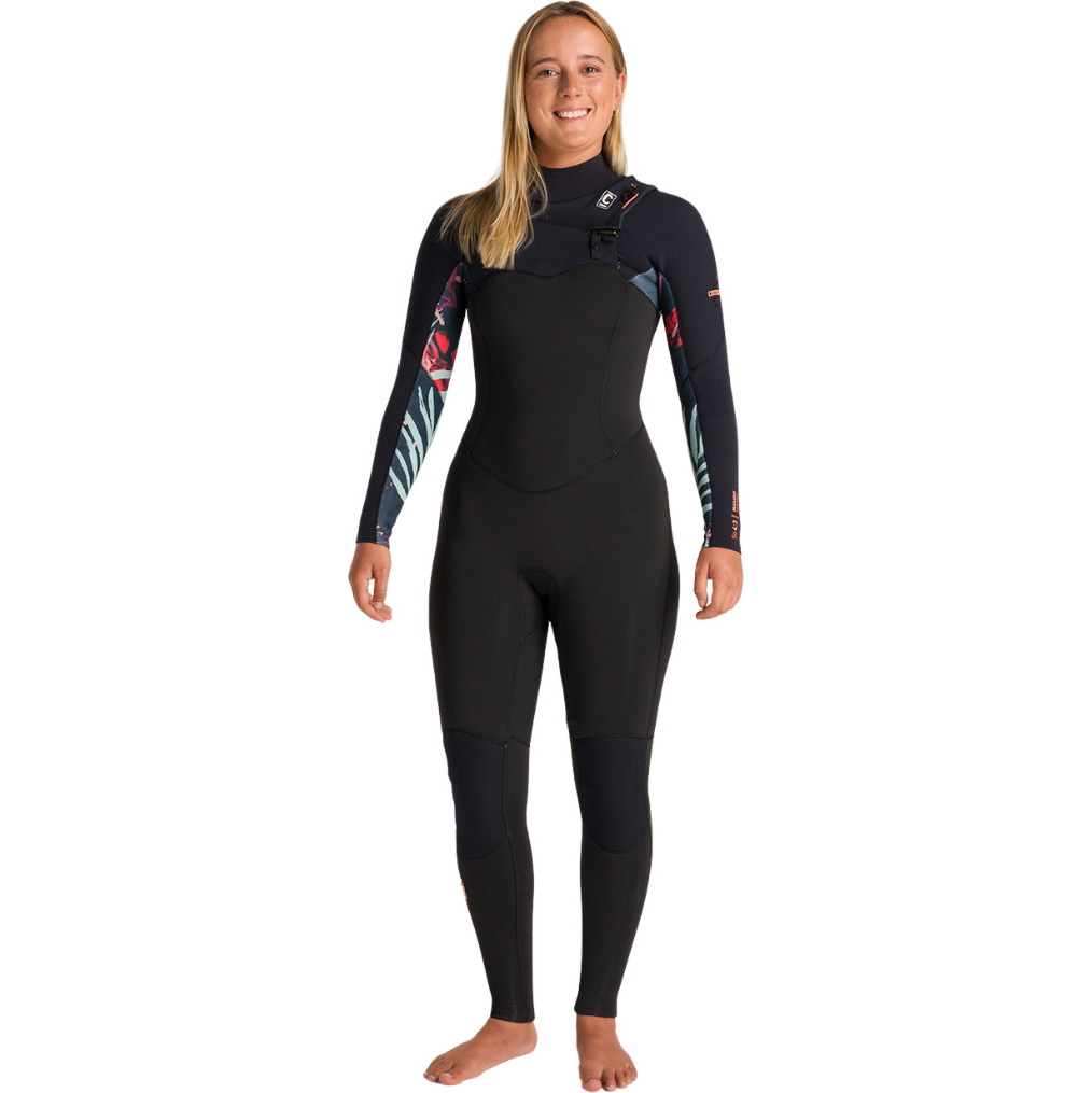 2026 C-Skins Femmes Solace 4/3mm Chest Zip Combinaison Néoprène C-NSO43WCZ - Raven Black / Black X